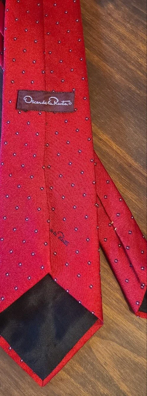 Oscar de la Renta Red Tie with Navy Dot Motif